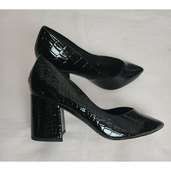 ASOS Design Women's Black Mock Croc Faux Leather Block Heel Court Shoes Size 7 - Picture 5 of 13